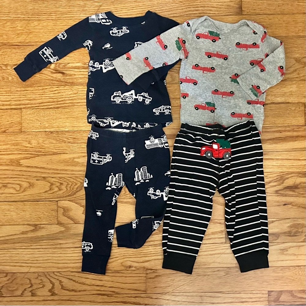 12m 4 Sets Carters Boys Pj Pajamas Bundle Long Sleeve Jogger Pants Lot Trucks - Picture 6 of 6